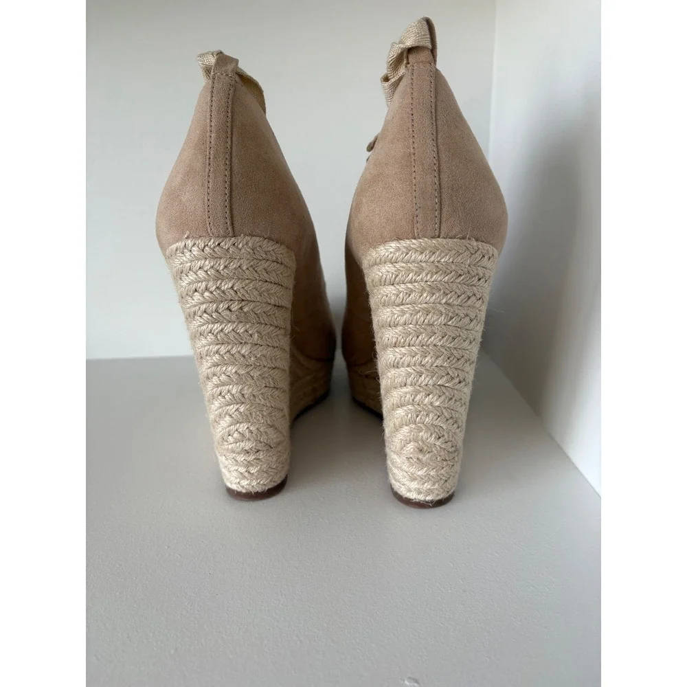 Jessica Simpson Zavida Tan Faux Suede Espadrille Wedge Ankle Tie Sandals 11M